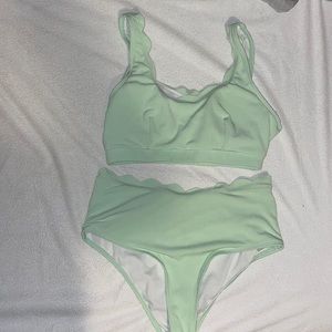 Green Ribbed High Waisted Swimsuit